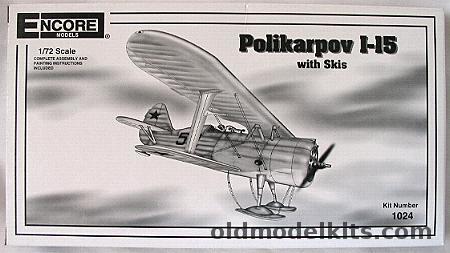 Encore 1/72 Polikarpov I-15 with Skis - Finnish Air Force / USSR Army Air Force Winter Camouflage / USSR Captured by the Finns, 1024 plastic model kit